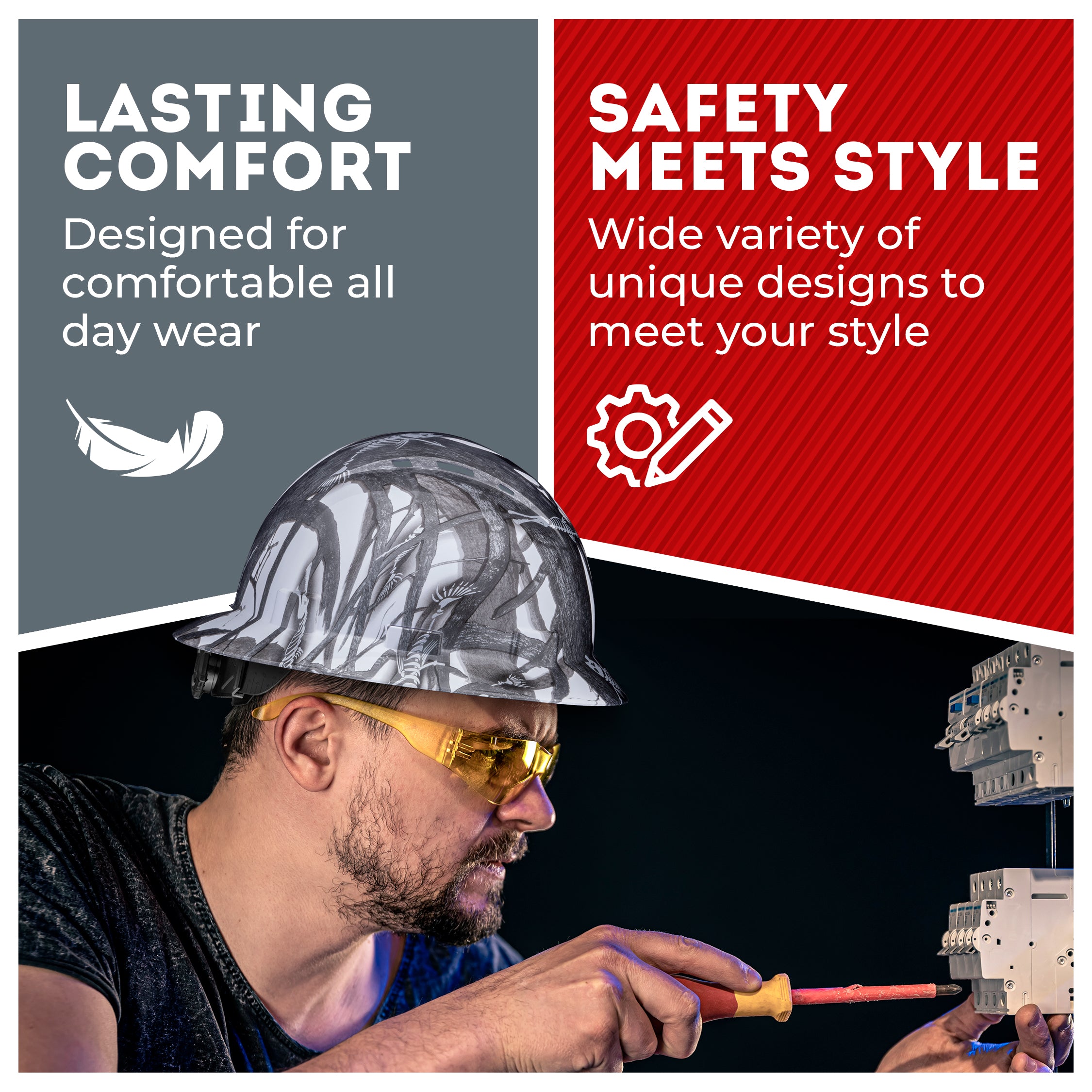 Full Brim Fishbone Gloss Finish Vented Hard Hat