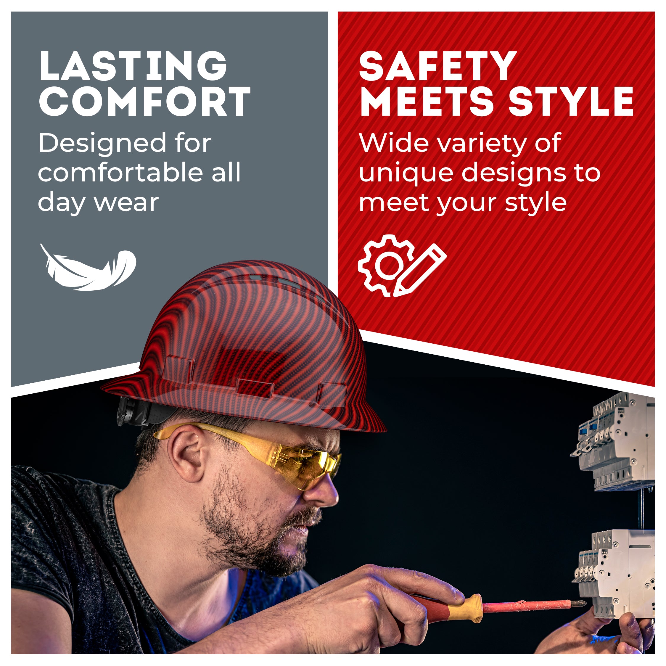 Full Brim Red Graphite Design Graphite Design Gloss Finish Vented Hard Hat