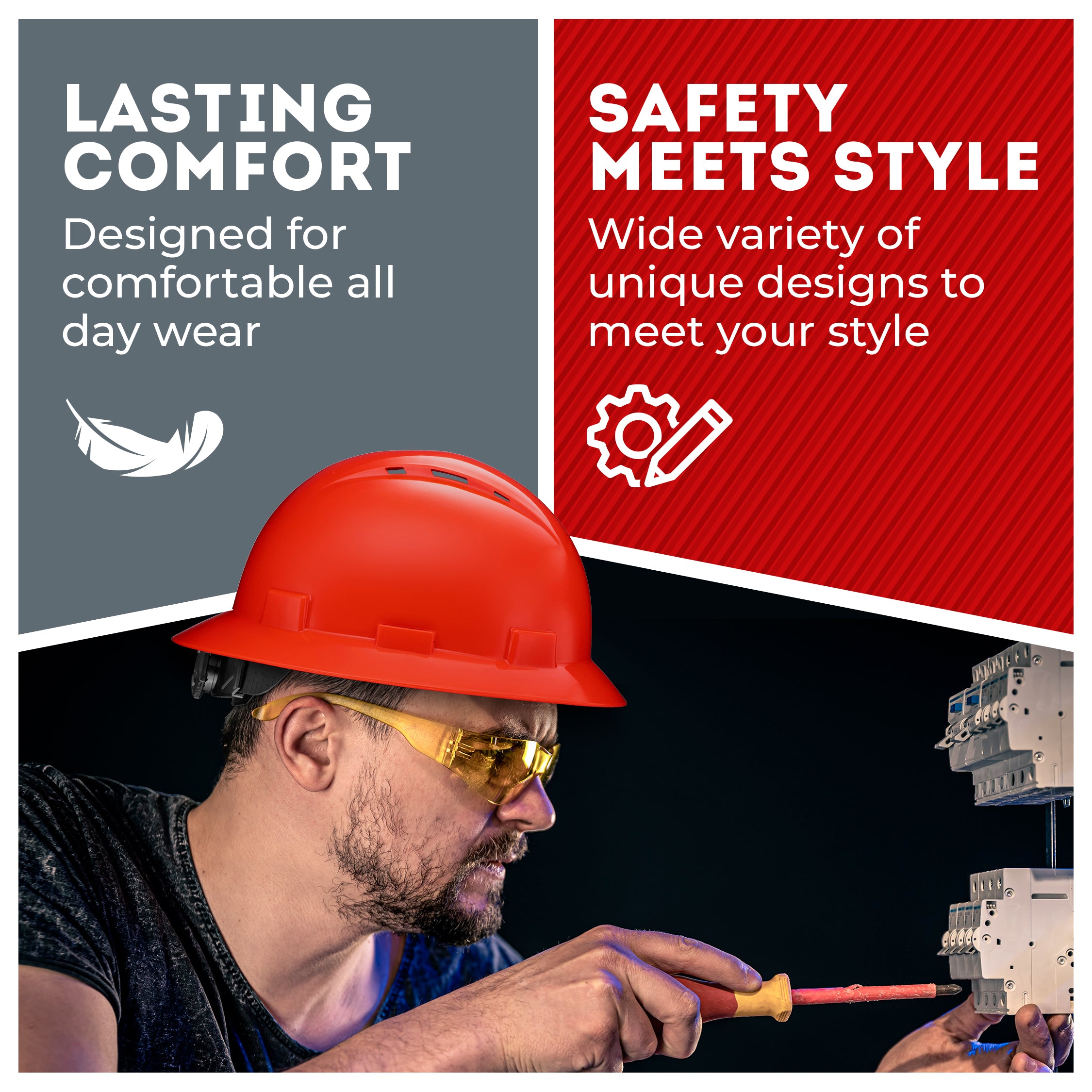 Full Brim Red Vented Hard Hat