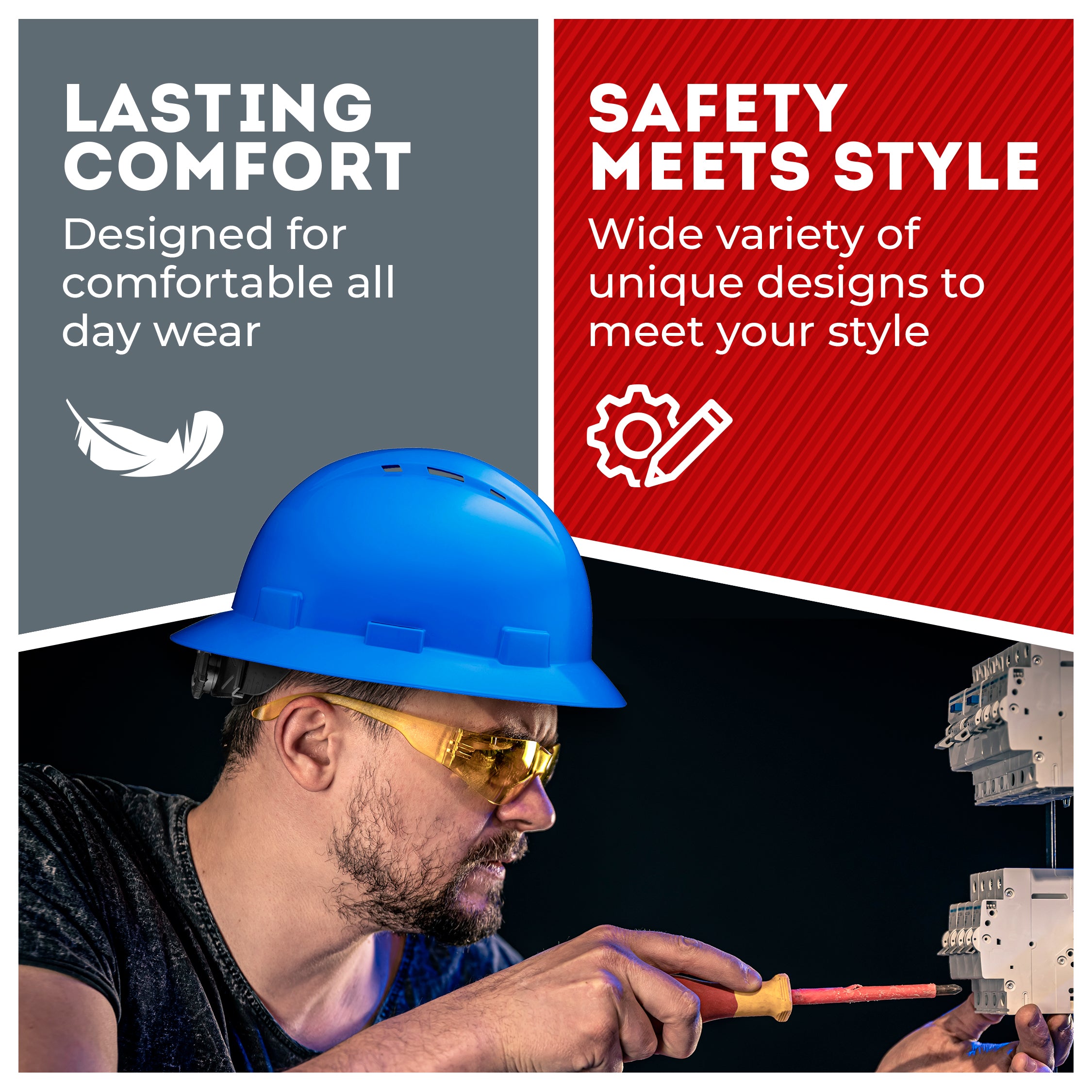 Full Brim Blue Vented Hard Hat
