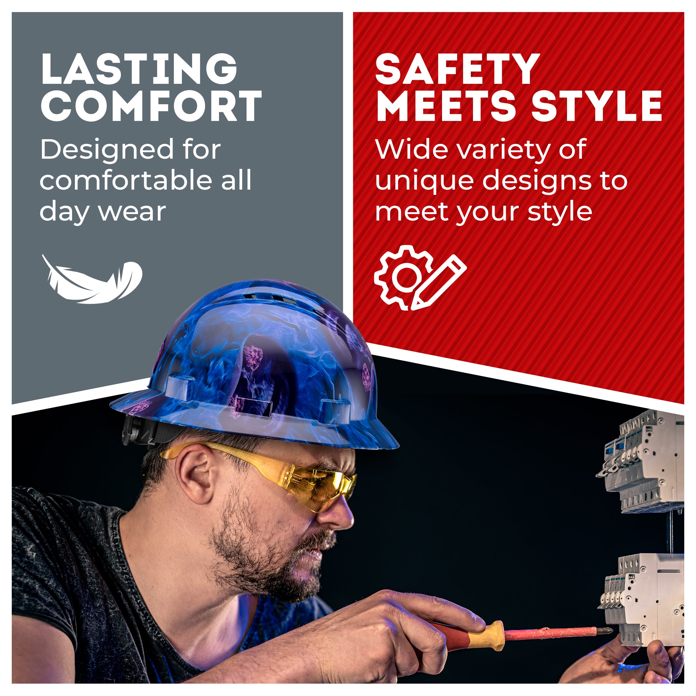 Full Brim Blue Banshee Gloss Finish Vented Hard Hat