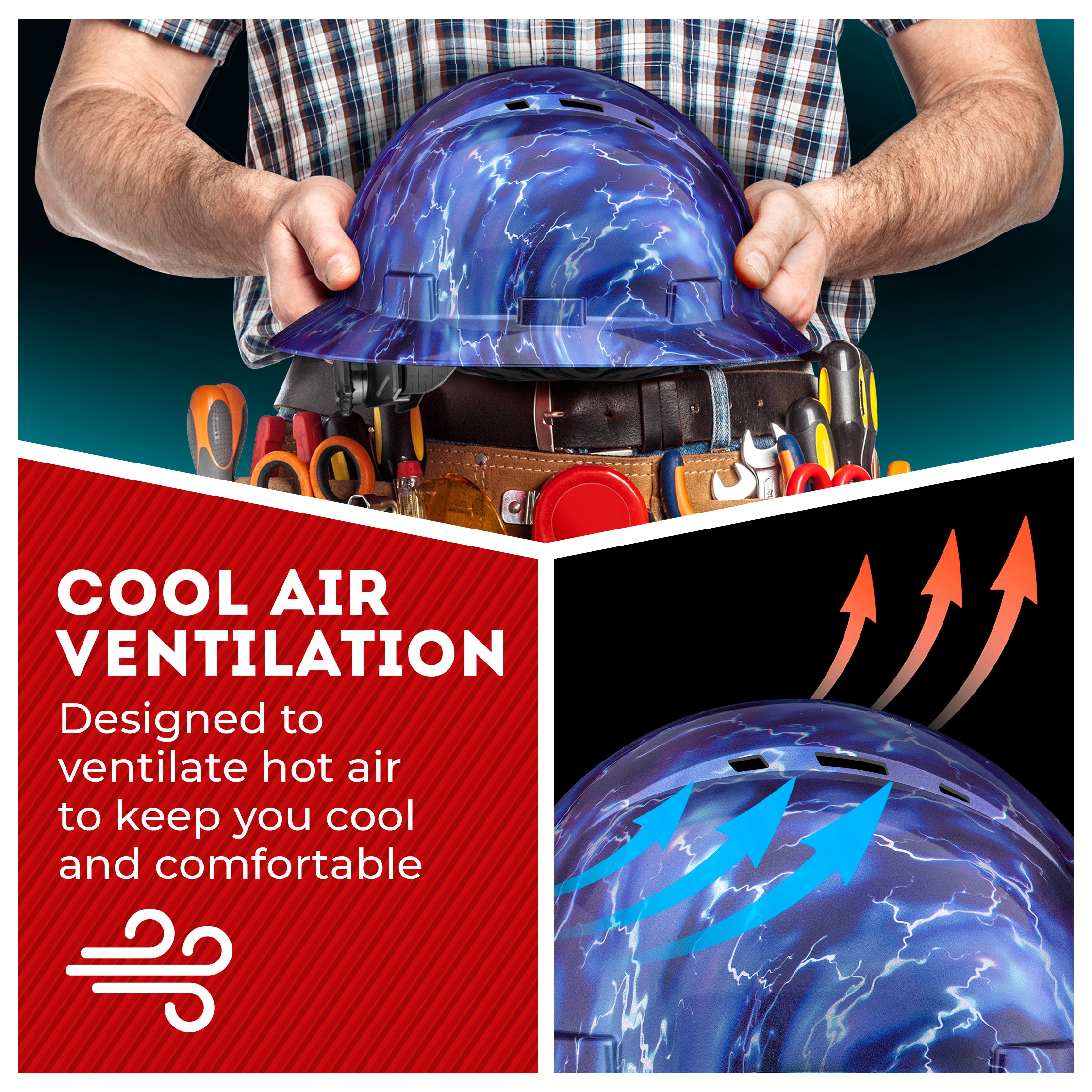 Full Brim Blue Lightning Gloss Finish Vented Hard Hat