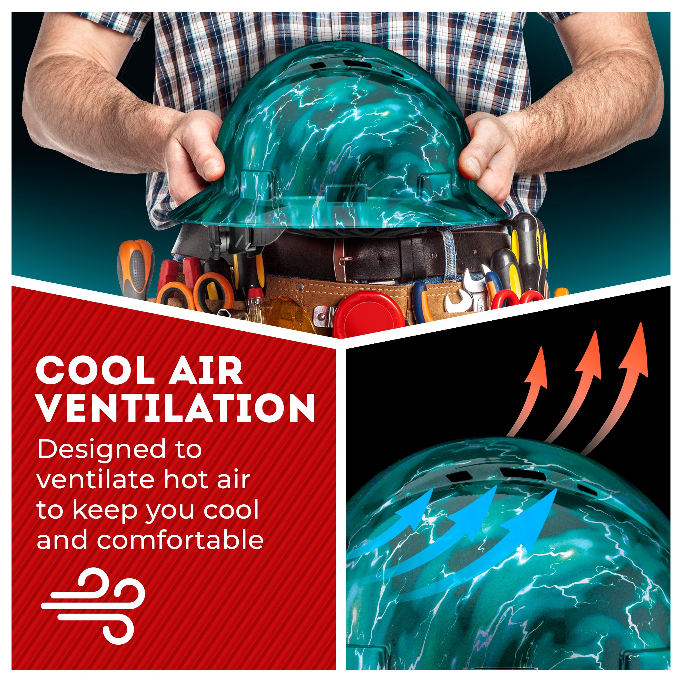 Full Brim Aqua Lightning Gloss Finish Vented Hard Hat