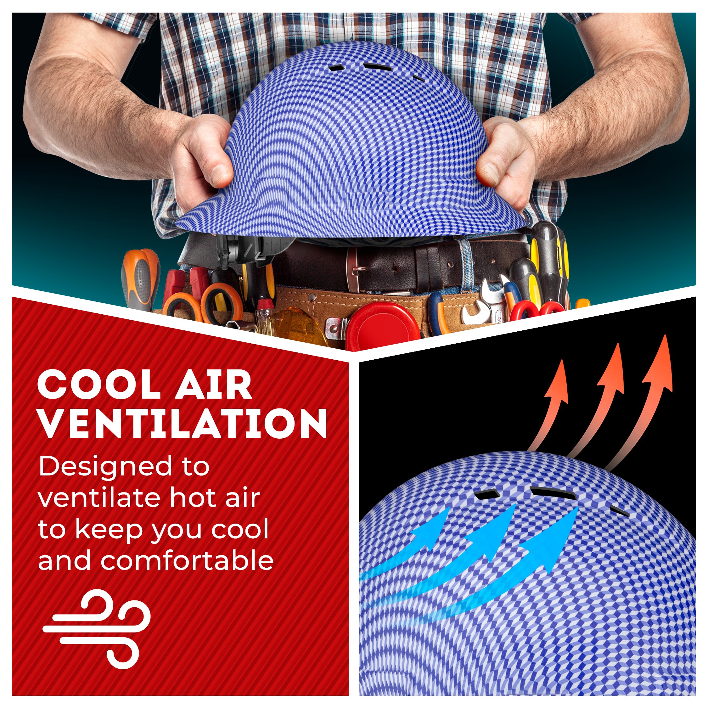 Full Brim Blue 3D Design Gloss Finish Vented Hard Hat