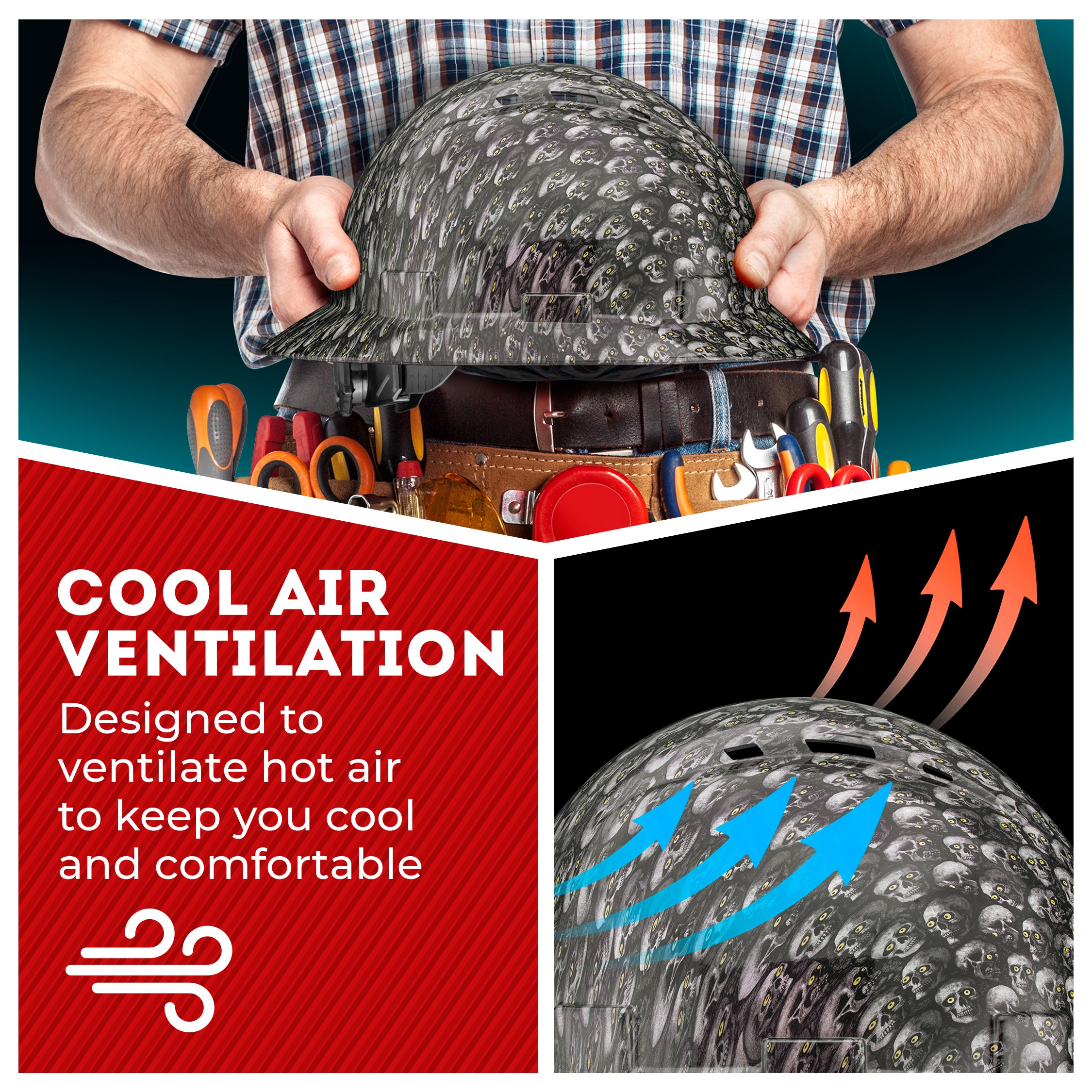 Full Brim Color Skull Shadow Gloss Finish Vented Hard Hat