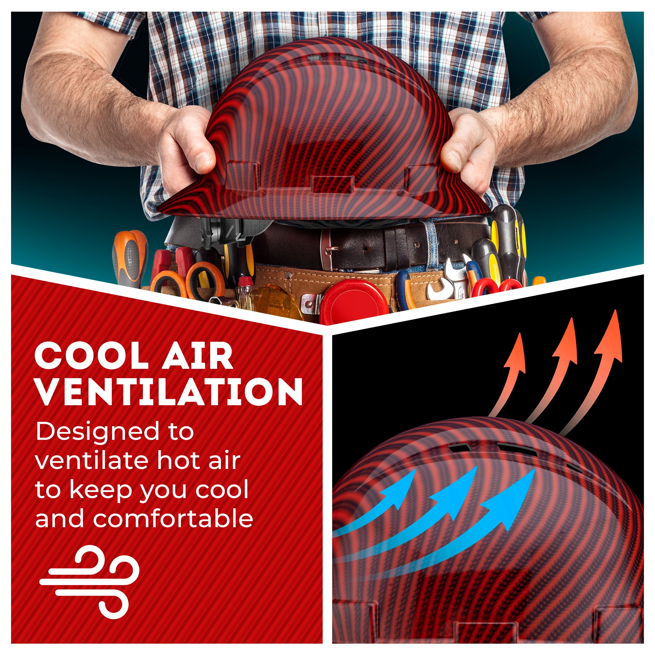 Full Brim Red Graphite Design Graphite Design Gloss Finish Vented Hard Hat