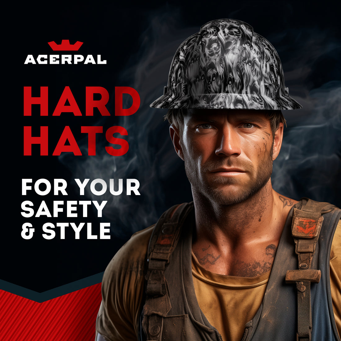 Full Brim Three Wise Skulls Matte Finish Vented Hard Hat