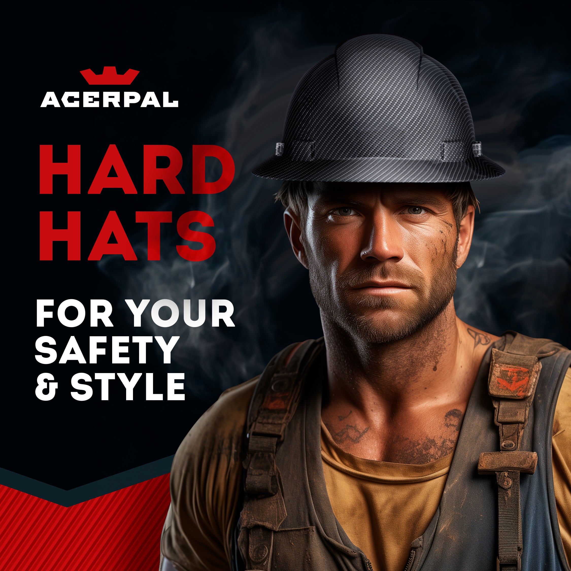 Full Brim Black Textured Graphite Design Gloss Finish Non-Vented Hard Hat