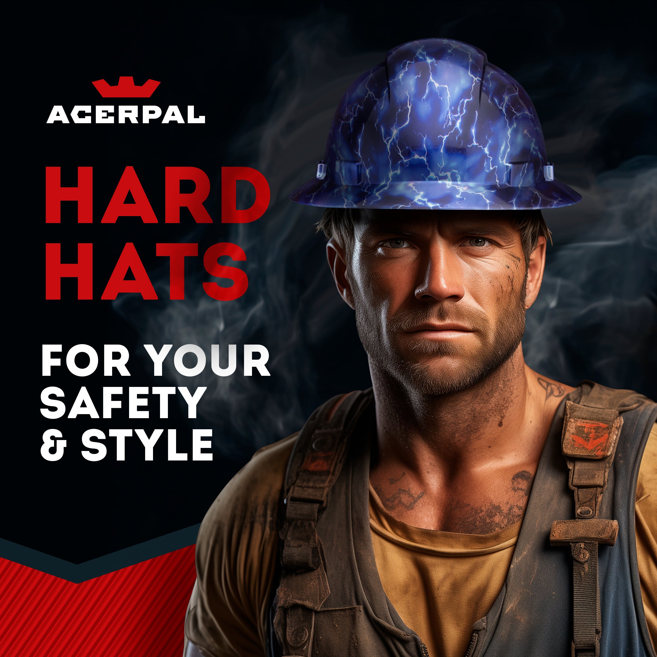 Full Brim Blue lightning Gloss Finish Non-Vented Hard Hat