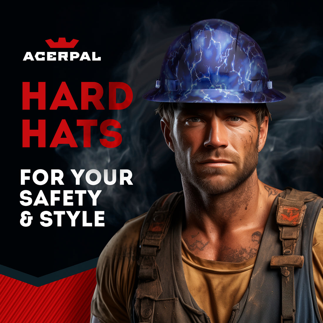 Full Brim Blue Lightning Gloss Finish Vented Hard Hat