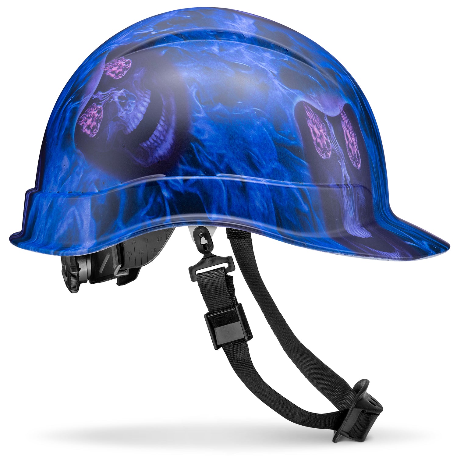 blue skull motorcycle helmets ACERPAL Cap Style Non-Vented Hard Hat, OSHA Safety Helmet, Custom Blue Banshee Tattoo Skull Hardhat with Matte Finish – AcerPal