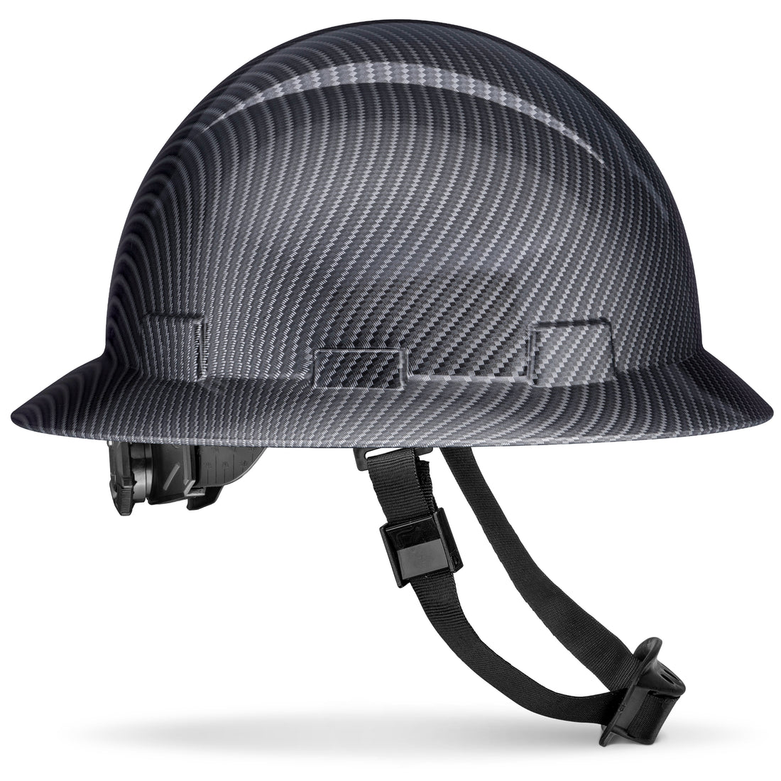 Full Brim Black Textured Carbon Fiber Design Gloss Finish Non-Vented Hard Hat