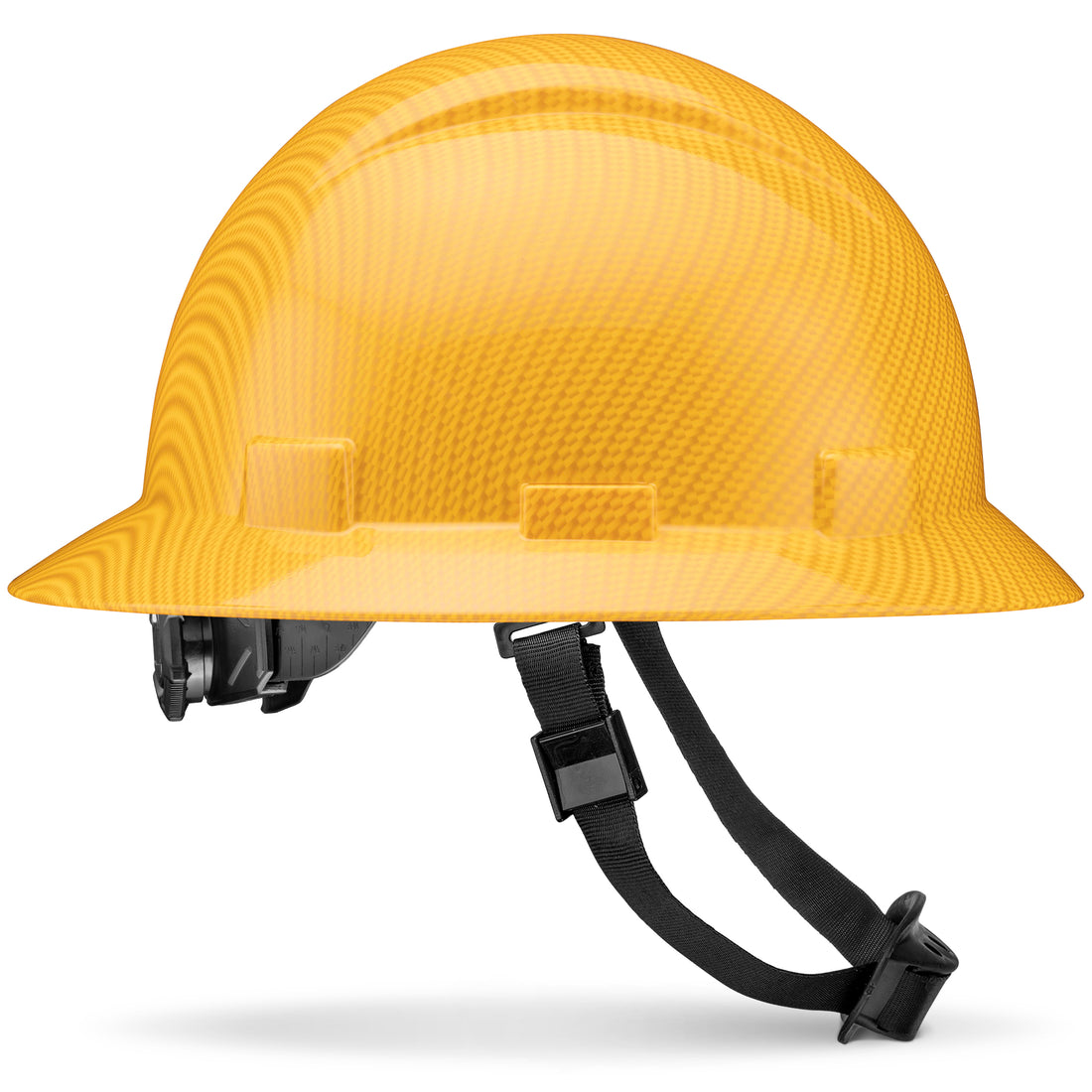Full Brim Yellow Textured Carbon Fiber Design Gloss Finish Non-Vented Hard Hat