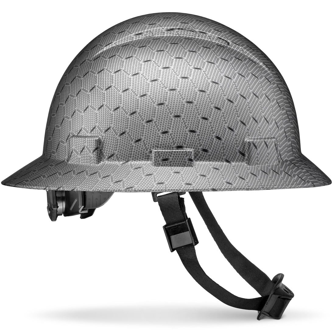 Full Brim Silver and Black Honeycomb Carbon Fiber Design Matte Finish Non-Vented Hard Hat