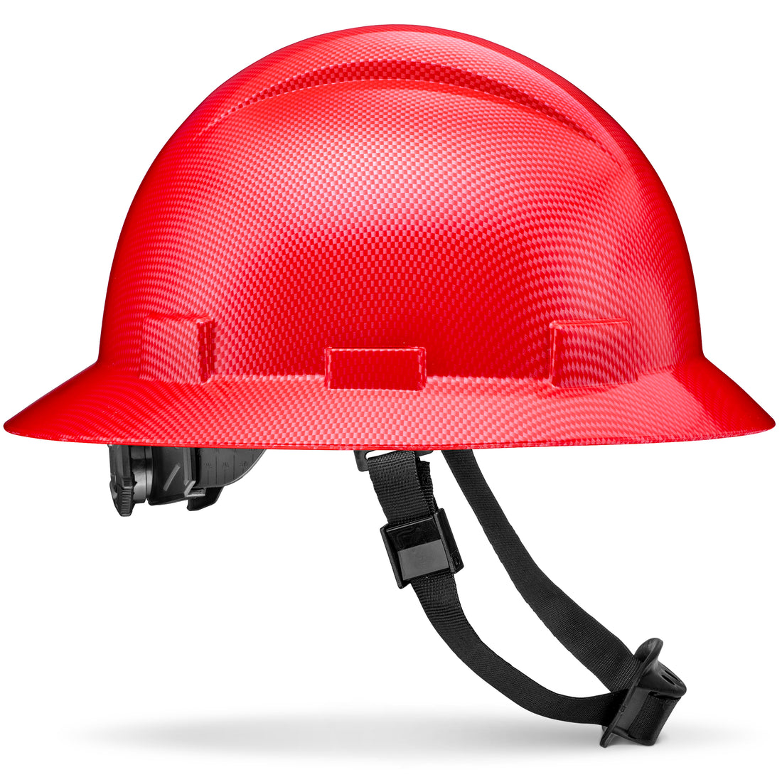 Full Brim Red Textured Carbon Fiber Design Gloss Finish Non-Vented Hard Hat