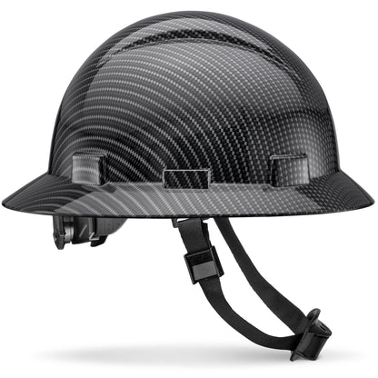 Full Brim Classic Black Carbon Fiber Design Gloss Finish Non-Vented Hard Hat