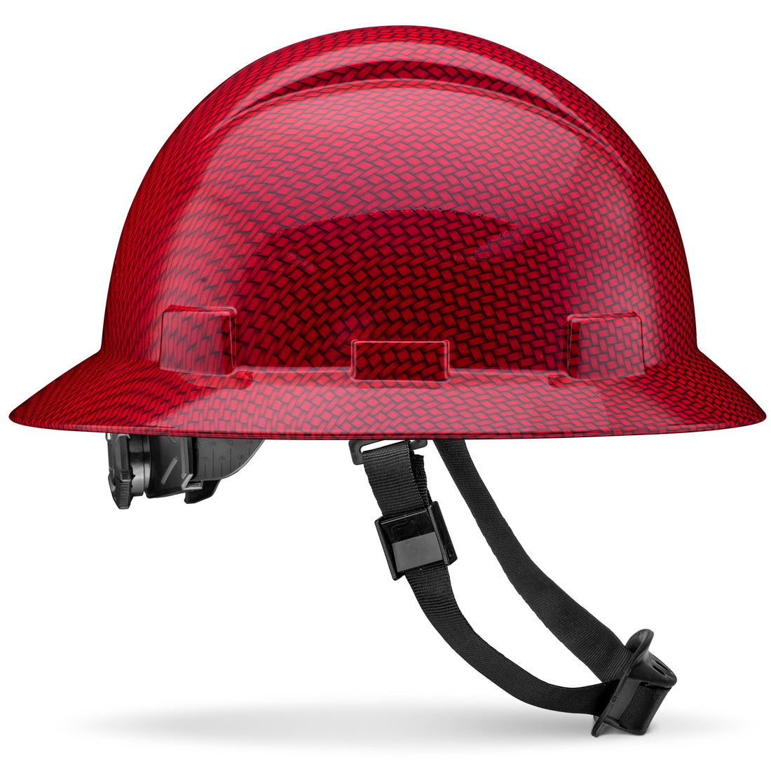 Full Brim Red Weave Carbon Fiber Design Gloss Finish Non-Vented Hard Hat