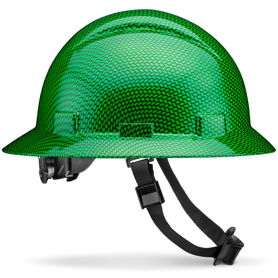 Full Brim Green Weave Carbon Fiber Design Gloss Finish Non-Vented Hard Hat