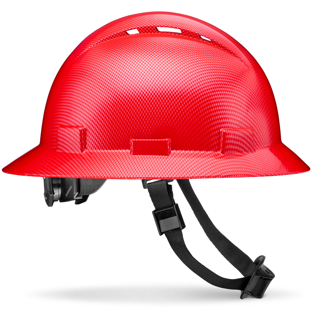 Full Brim Red Textured Carbon Fiber Design Gloss Finish Vented Hard Hat