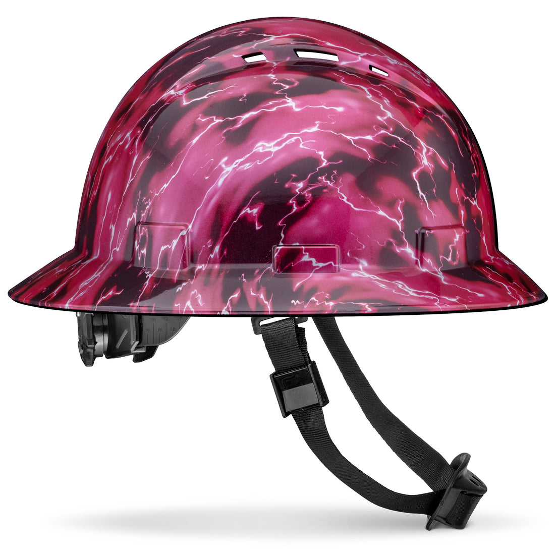 Full Brim Pink Lightning Gloss Finish Vented Hard Hat