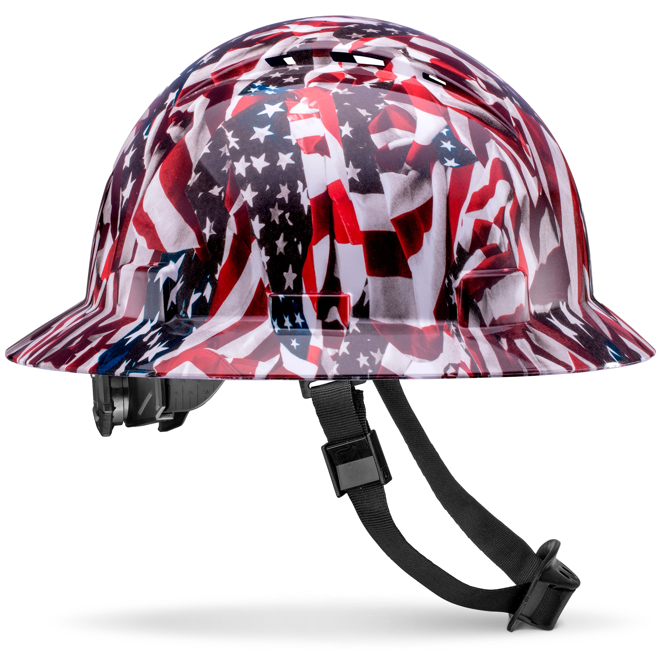 Full Brim American Flag Gloss Finish Vented Hard Hat