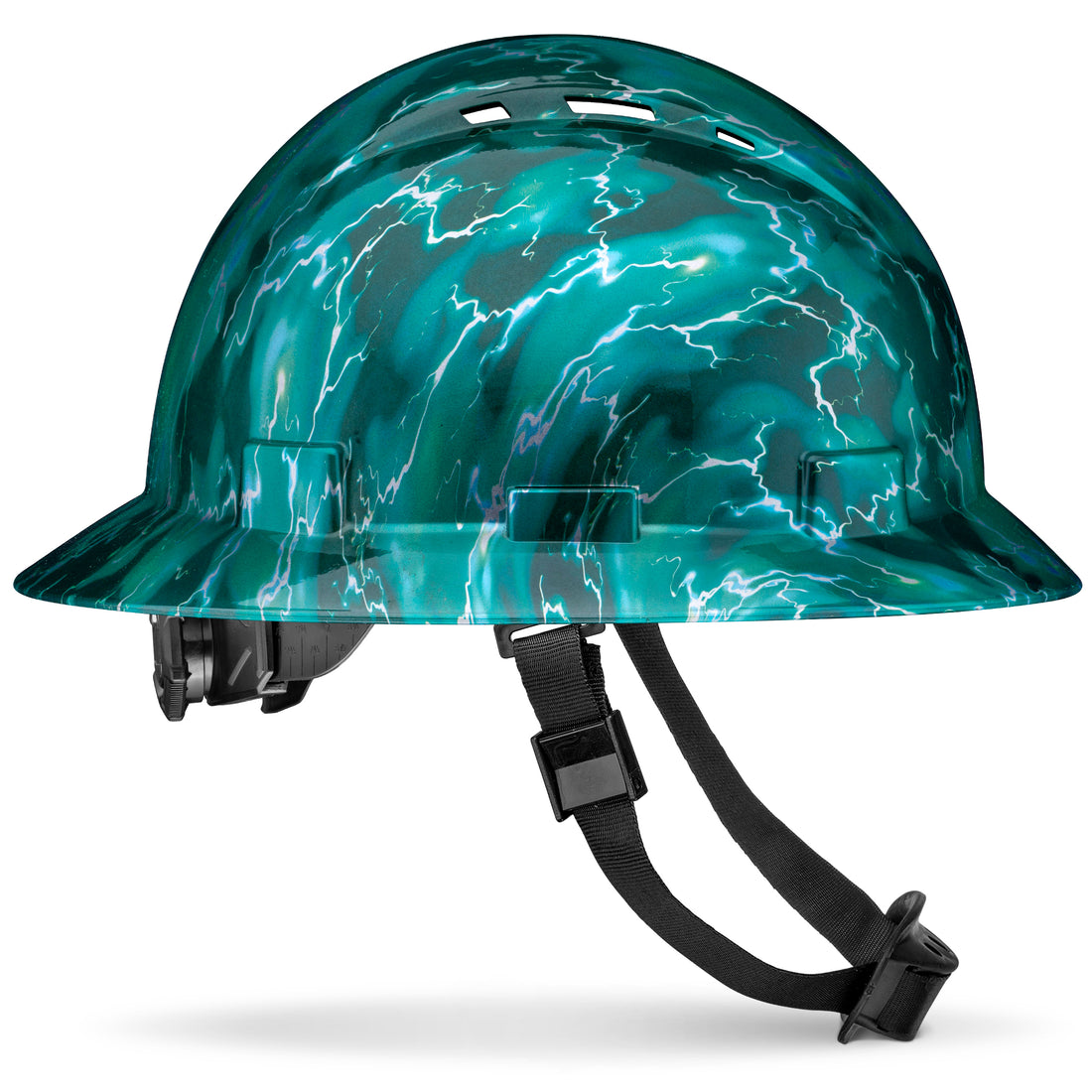 Full Brim Aqua Lightning Gloss Finish Vented Hard Hat