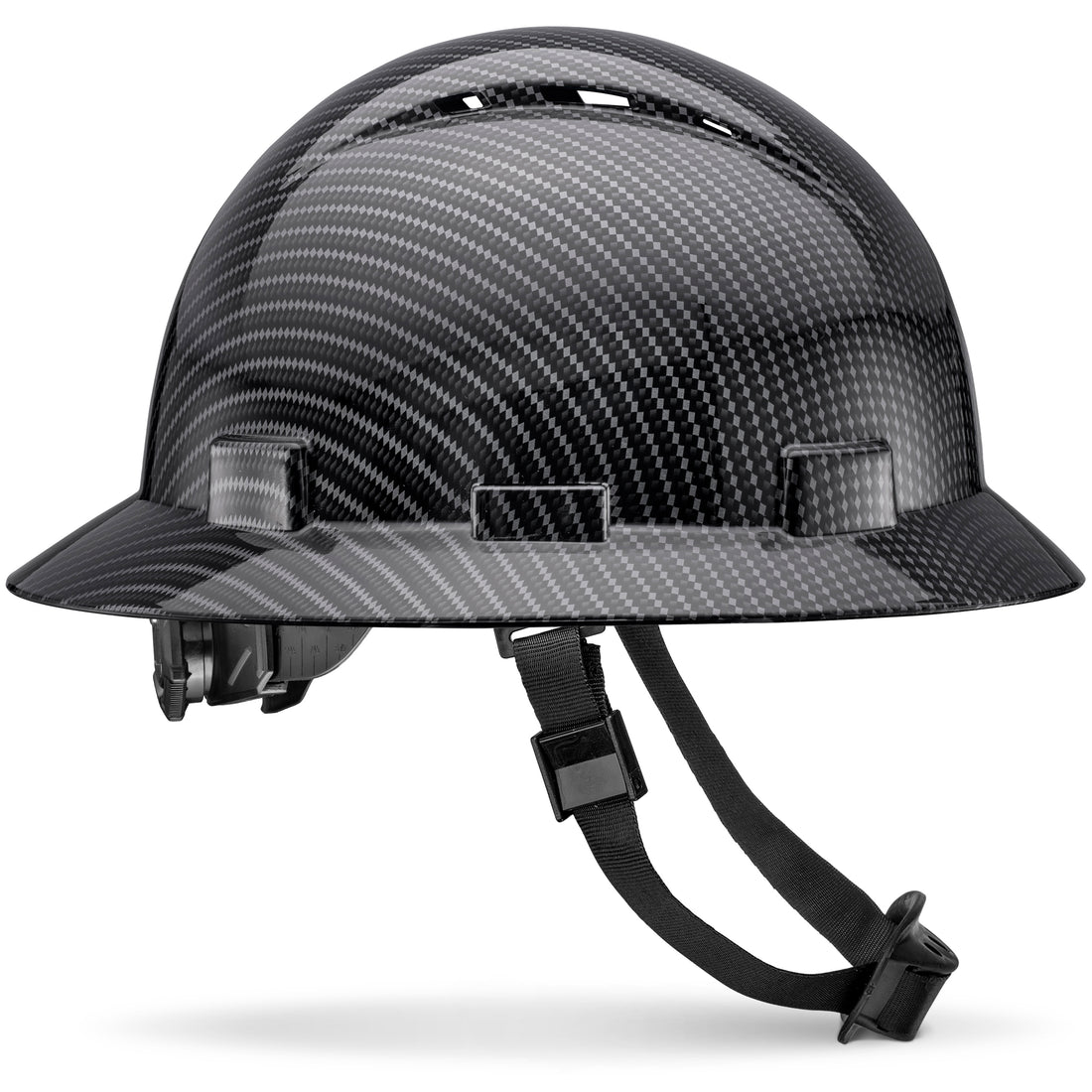 Full Brim Classic Black Carbon Fiber Carbon Fiber Design Gloss Finish Vented Hard Hat