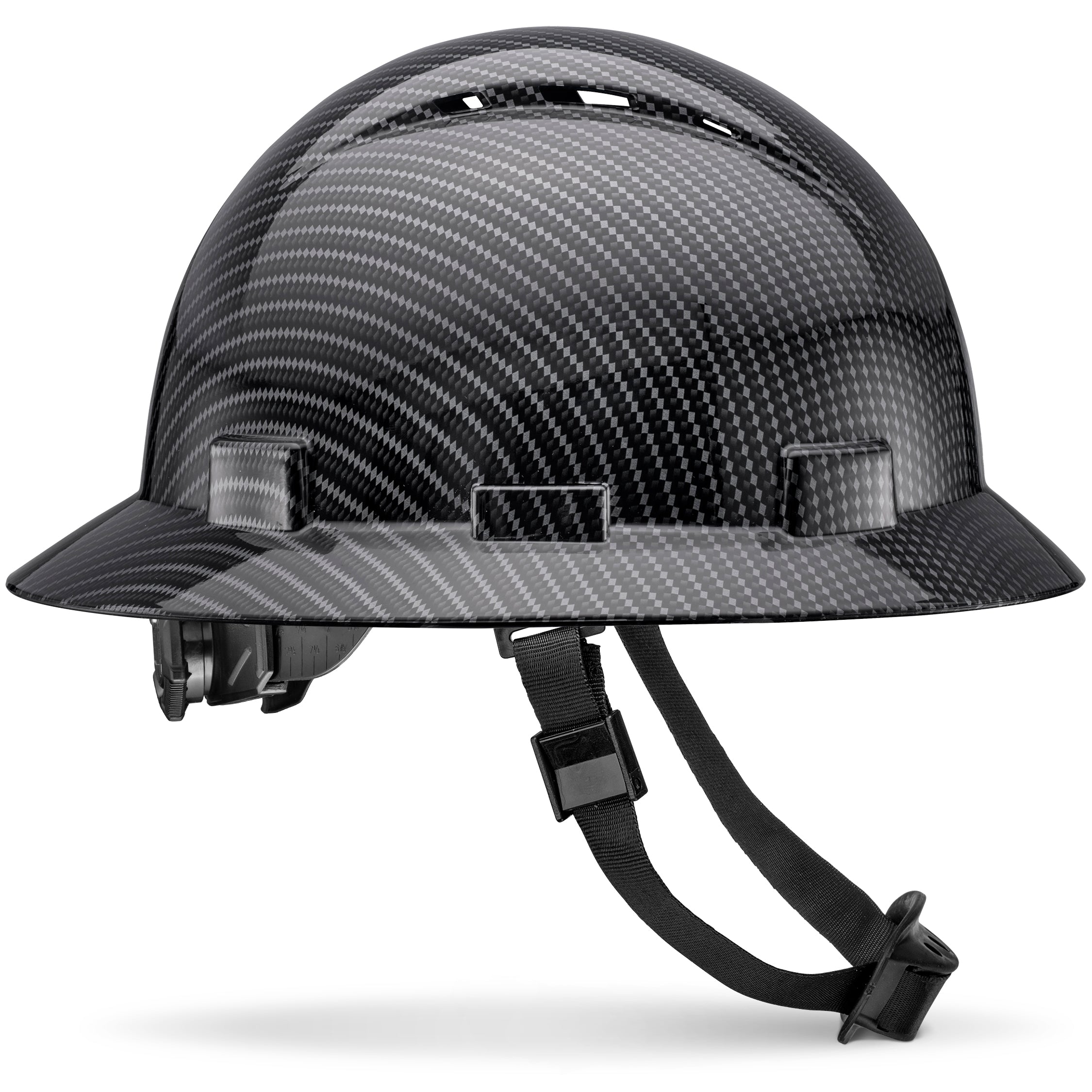 Full Brim Classic Black Graphite Design Gloss Finish Vented Hard Hat