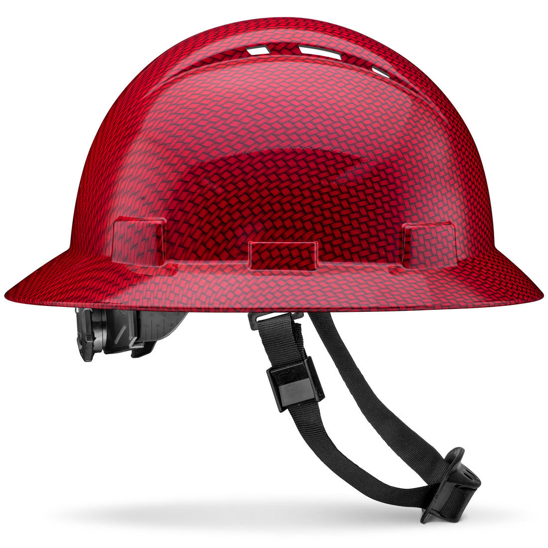 Full Brim Red Weave Carbon Fiber Design Gloss Finish Vented Hard Hat