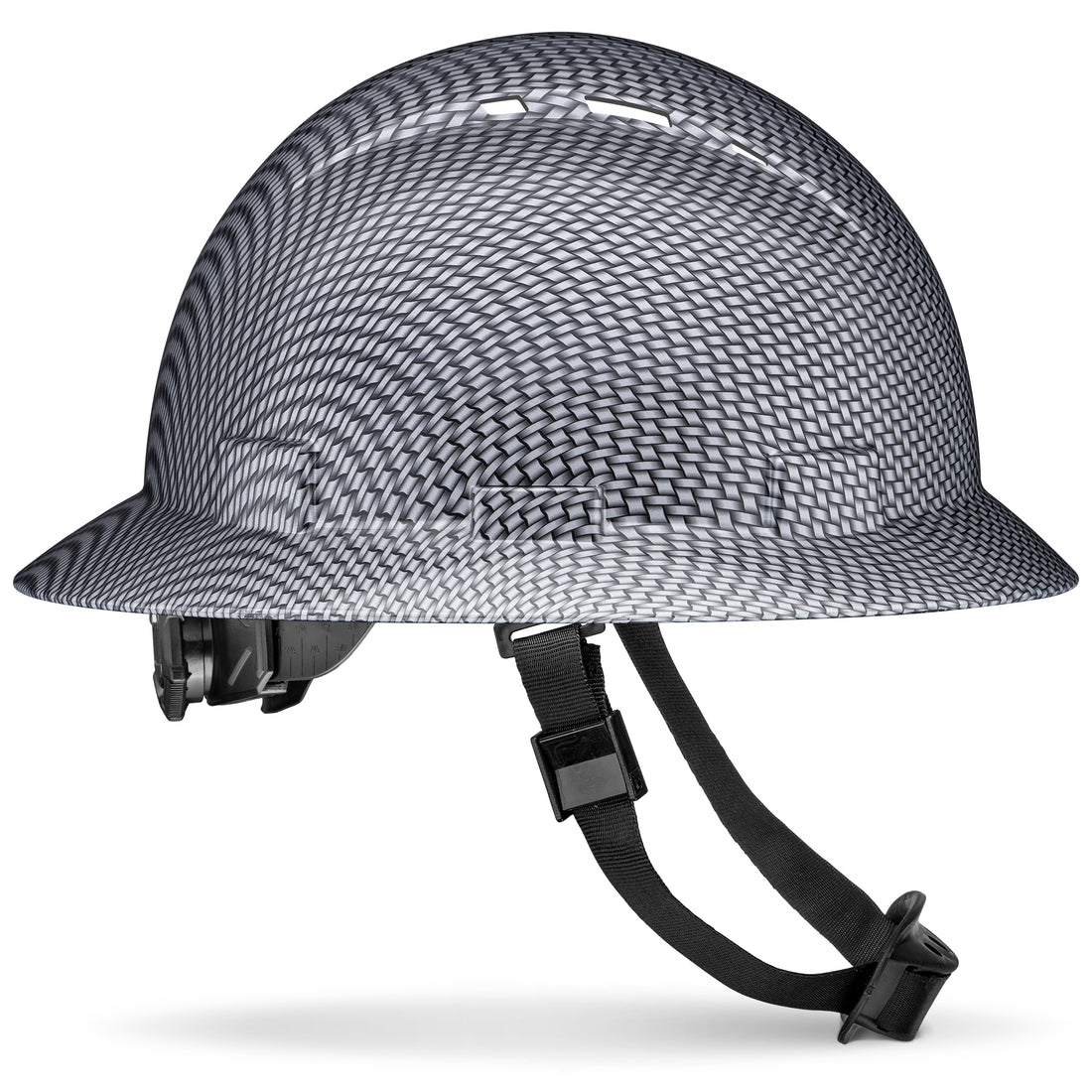 Full Brim Grey Weave Carbon Fiber Design Gloss Finish Vented Hard Hat
