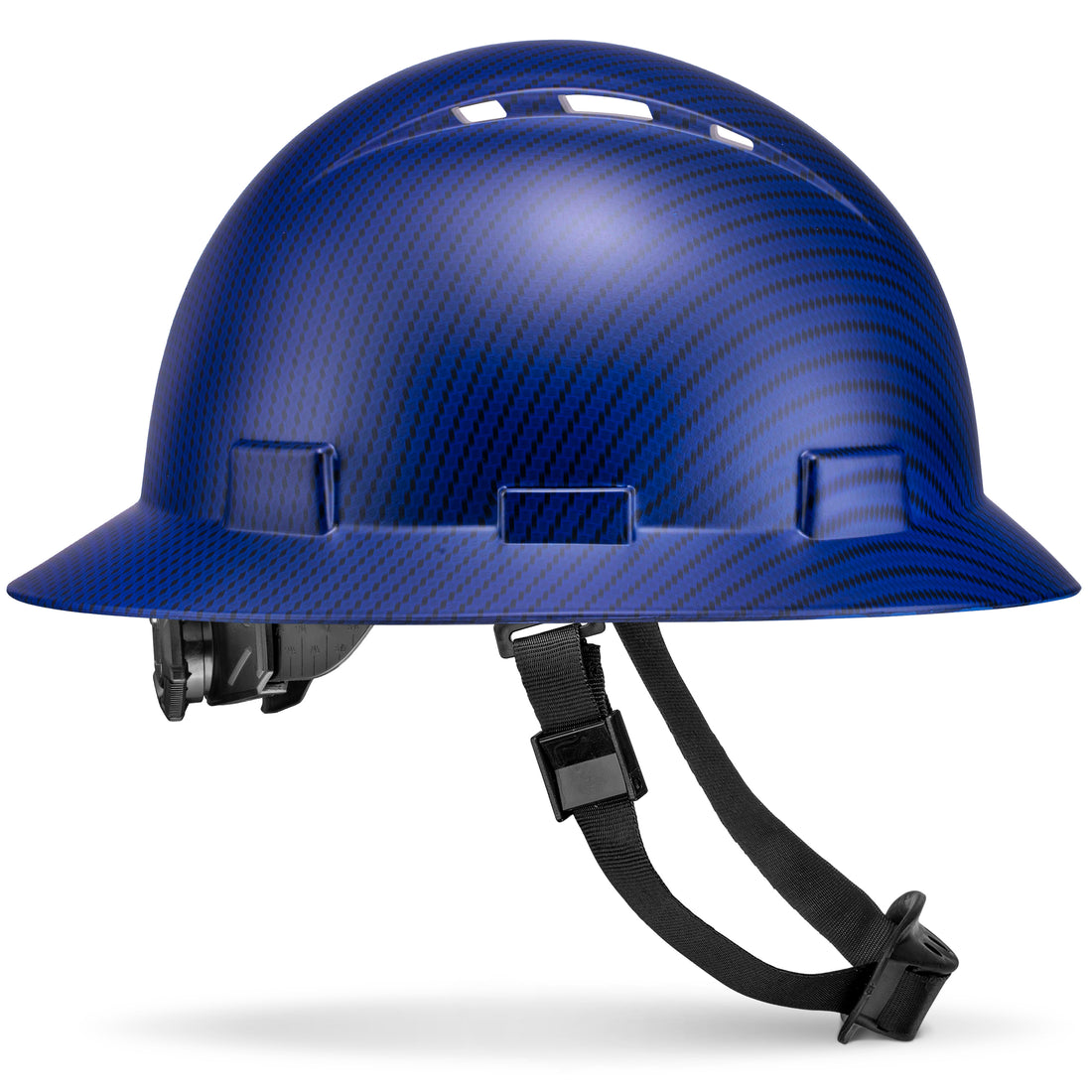 Full Brim Beguiled Blue Carbon Fiber Design Matte Finish Vented Hard Hat