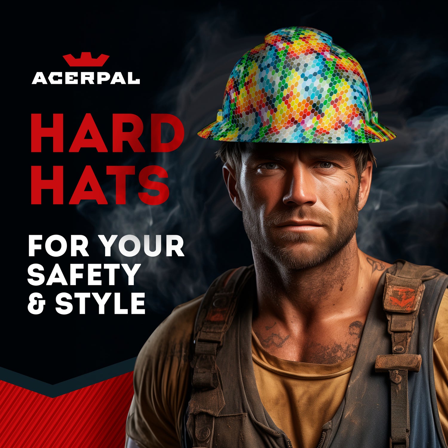 Full Brim Non-Vented Matte Finish Carbon Fiber Design OSHA Construction  Hard Hat with 6 Point Suspension by ACERPAL